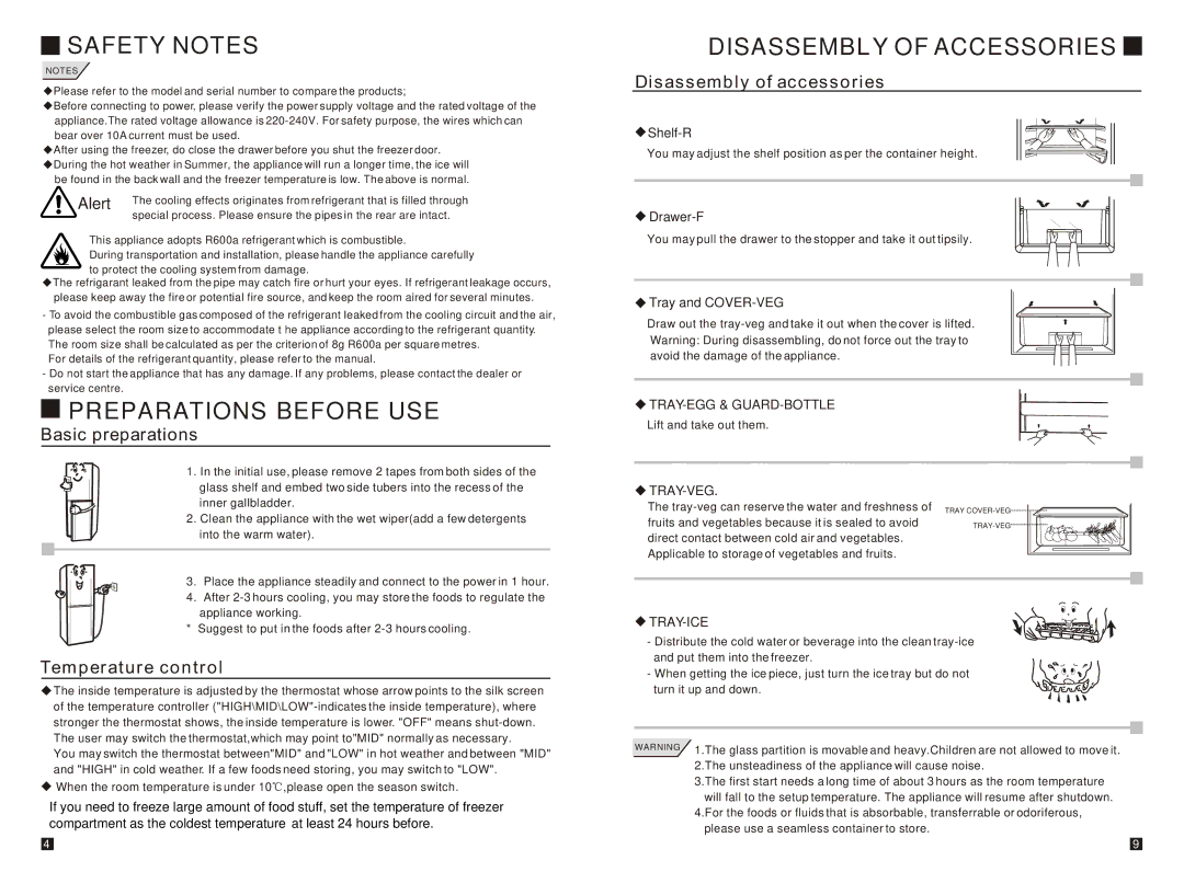 Samsung RL24FCSW1/XEH manual Preparations Before USE, Disassembly of Accessories 