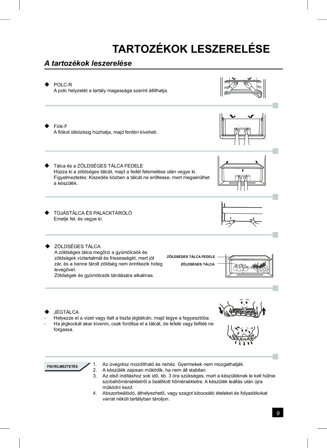 Samsung RL24FCSW1/XEH manual Tartozékok Leszerelése, Tartozékok leszerelése 