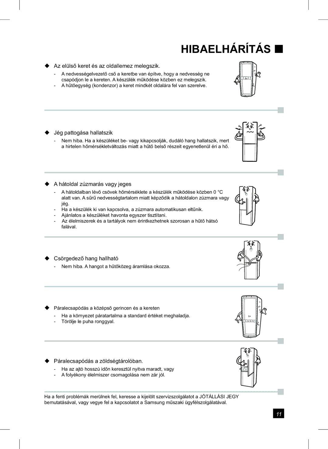 Samsung RL24FCSW1/XEH manual Az elülső keret és az oldallemez melegszik 