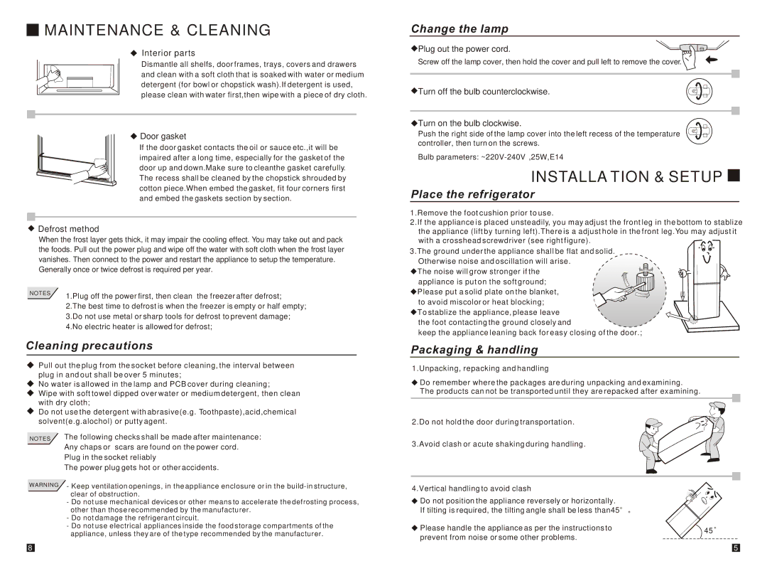 Samsung RL24FCSW1/XEH manual Maintenance & Cleaning, Installation & Setup 