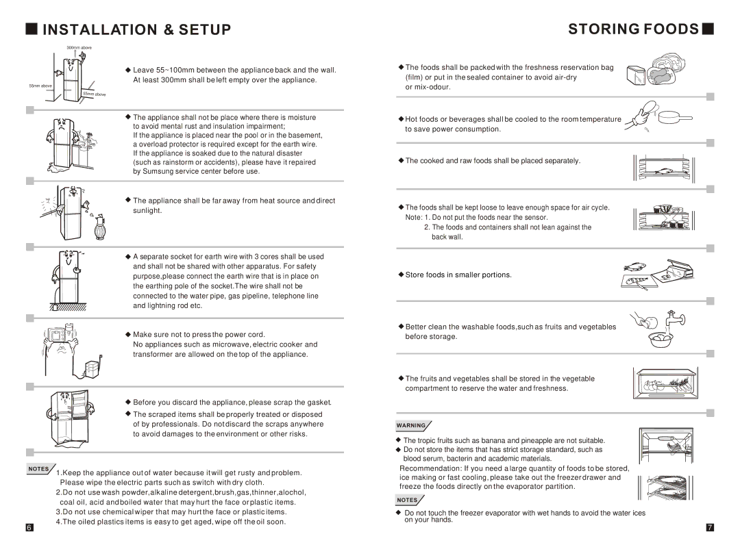 Samsung RL24FCSW1/XEH manual Storing Foods 