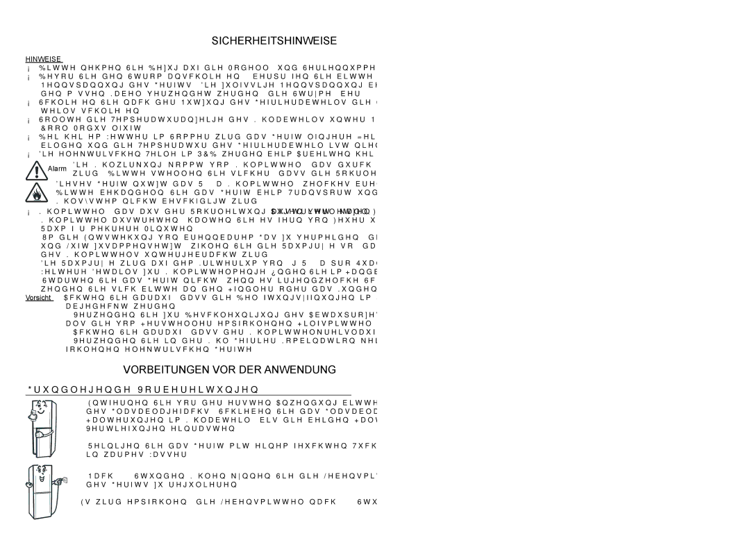 Samsung RL26DCAS1/XAG, RL26DCAS1/BUL Sicherheitshinweise , Vorbeitungen VOR DER Anwendung , Grundlegende Vorbereitungen 