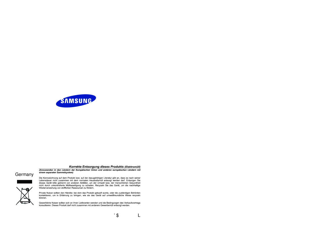 Samsung RL26DCAS1/XEH, RL26DCAS1/XAG, RL26DCAS1/BUL manual Germany 