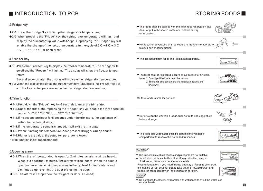 Samsung RL26DCAS1/XAG, RL26DCAS1/BUL, RL26DCAS1/XEH manual Storing Foods, Fridge key 