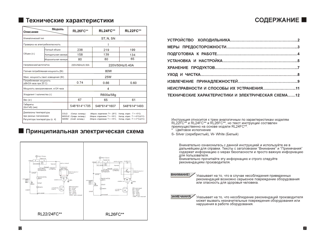 Samsung RL26FCSW1/BWT, RL26FCAS1/BWT manual Содержание, 67 548*614*1705 