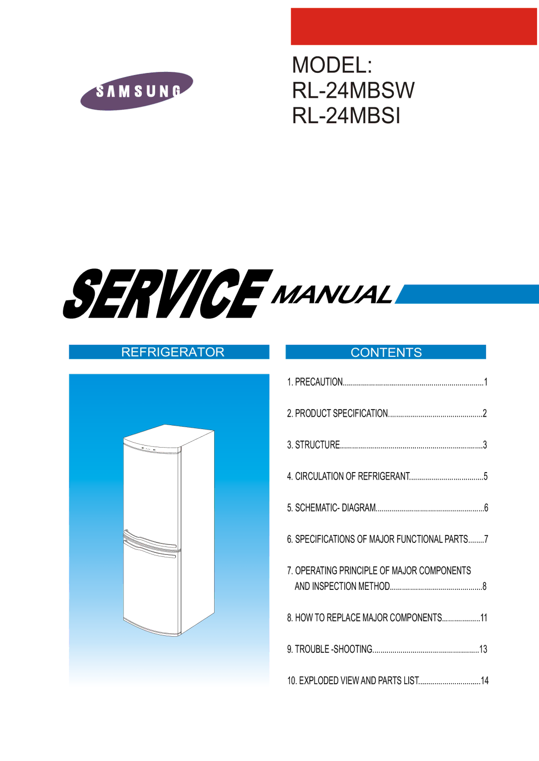 Samsung RL28DBSI1/XEK, RL28DATS1/XEK, RL28DBSW1/XEK, RL25DATS1/XEK, RL23DATS1/XEK manual Model RL-24MBSW RL-24MBSI 