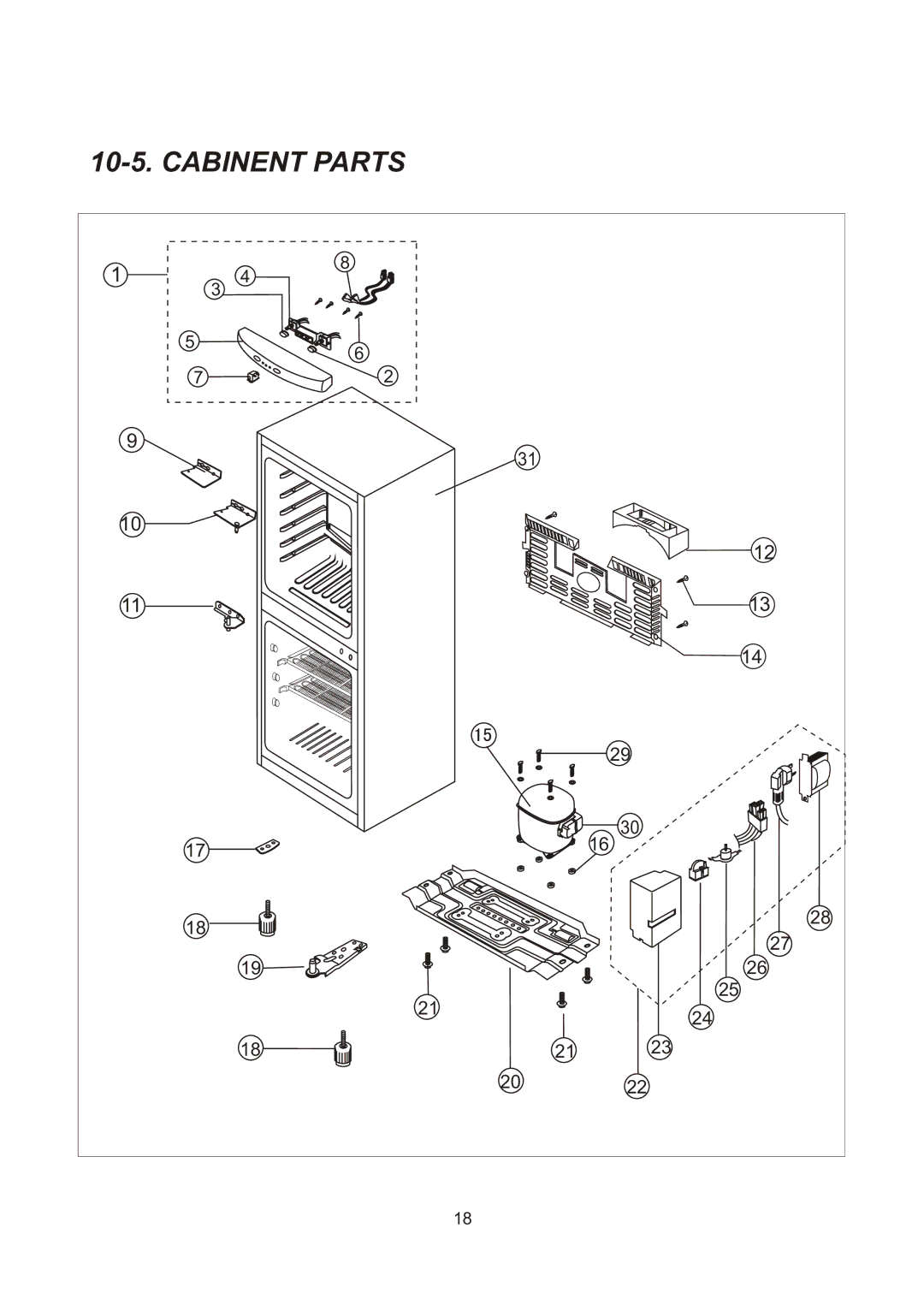 Samsung RL28DBSW1/BWT, RL28DATS1/XEK, RL28DBSI1/XEK, RL28DBSW1/XEK, RL25DATS1/XEK, RL23DATS1/XEK, RL28DATW1/XEK Cabinent Parts 