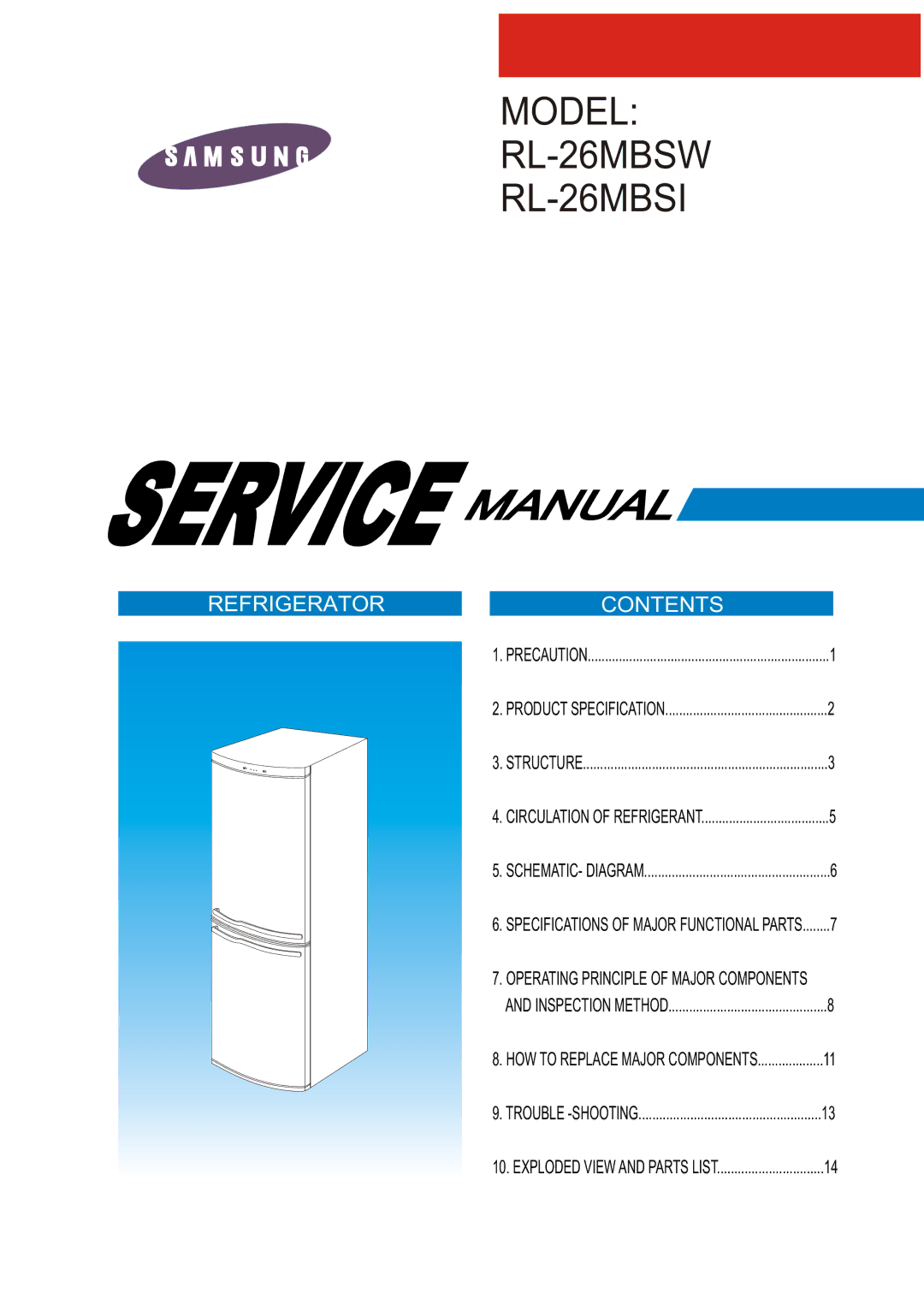 Samsung RL28DBSI1/XEK, RL28DATS1/XEK, RL28DBSW1/XEK, RL25DATS1/XEK, RL23DATS1/XEK manual Model RL-26MBSW RL-26MBSI 