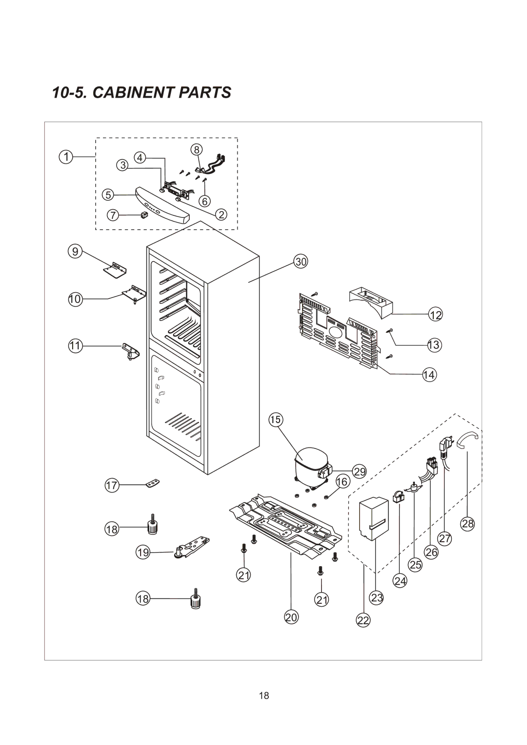 Samsung RL28DBSW1/BWT, RL28DATS1/XEK, RL28DBSI1/XEK, RL28DBSW1/XEK, RL25DATS1/XEK, RL23DATS1/XEK, RL28DATW1/XEK Cabinent Parts 