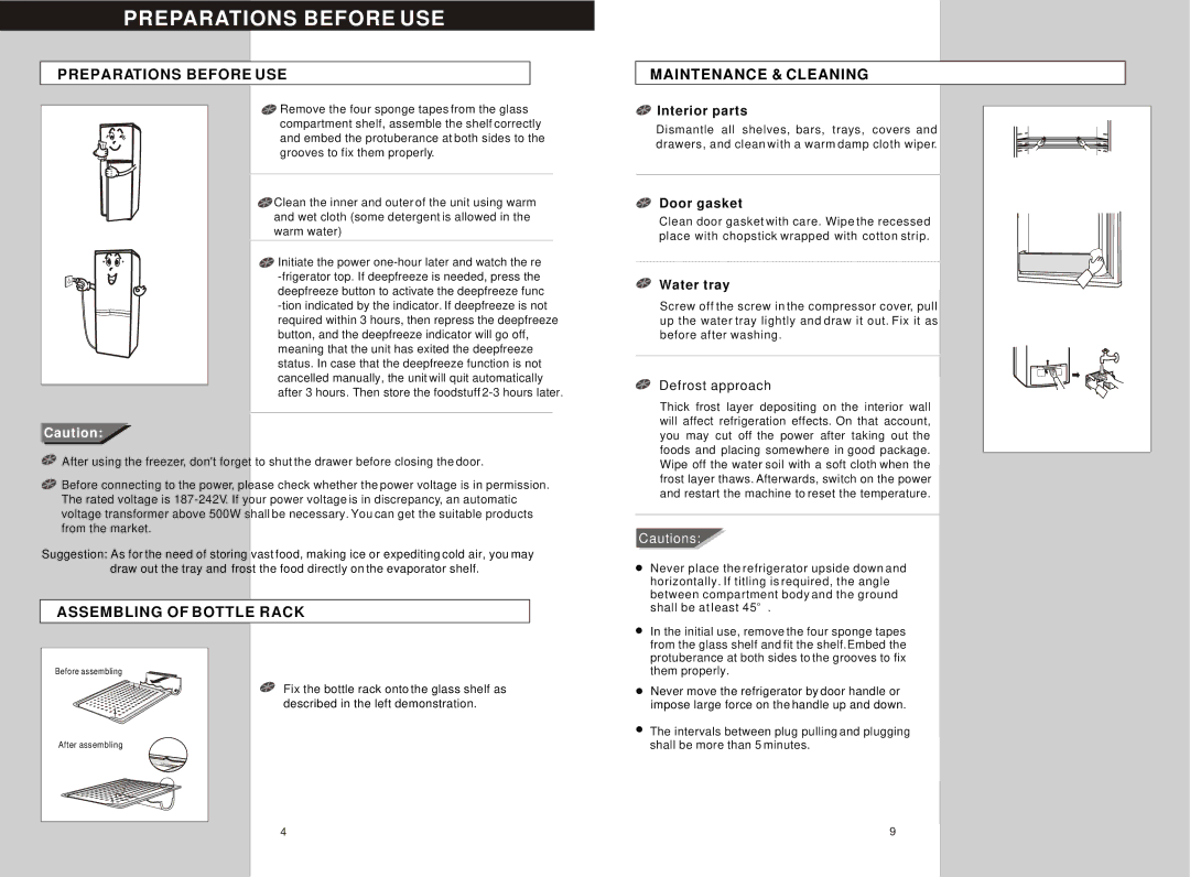 Samsung RL28FBSI, RL28FBSW instruction manual Preparations Before USE, Assembling of Bottle Rack, Maintenance & Cleaning 