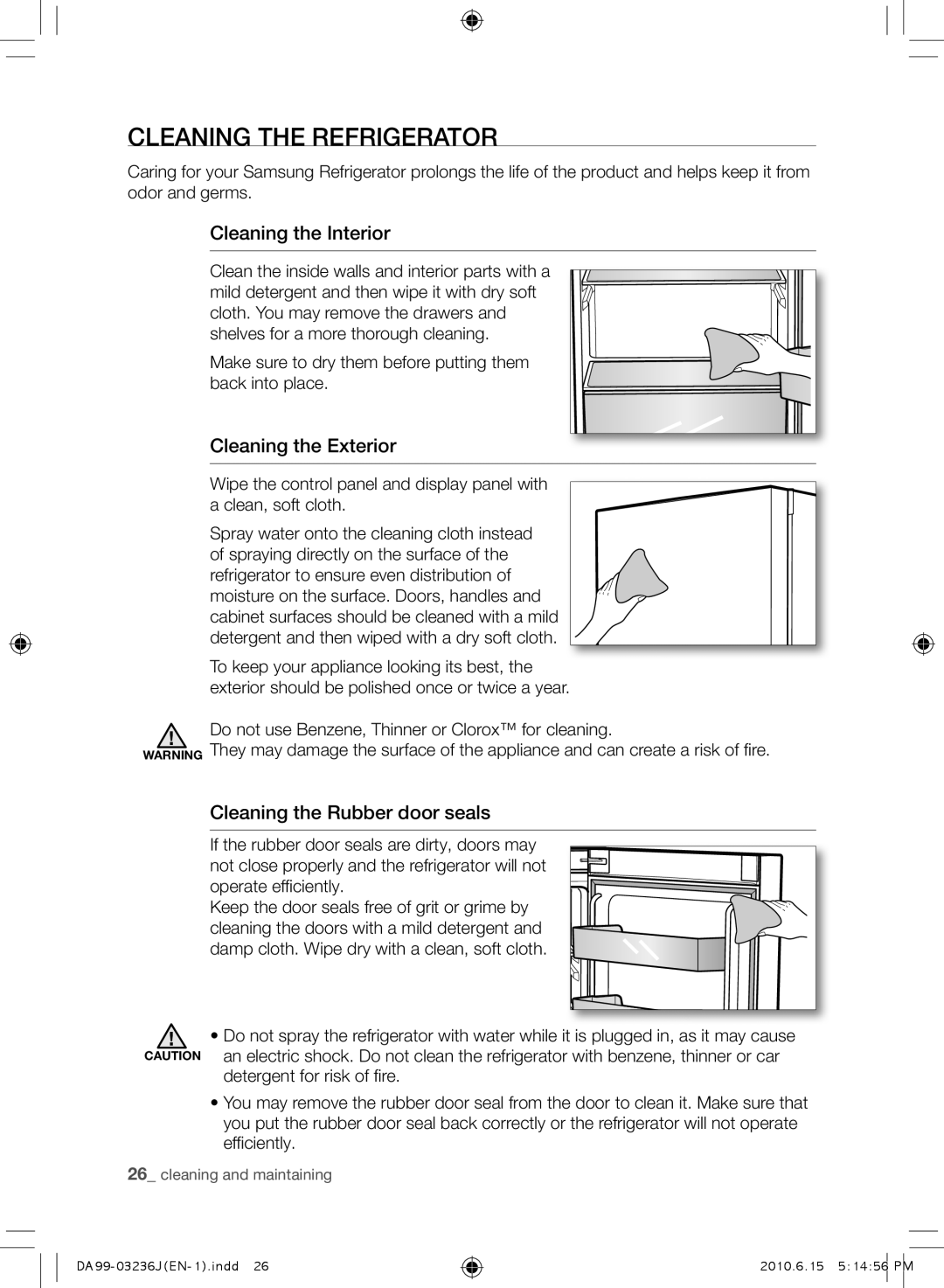 Samsung RL43THCTS1/BWT, RL29THCSW1/XEO manual Cleaning the Refrigerator, Cleaning the Interior, Cleaning the Exterior 