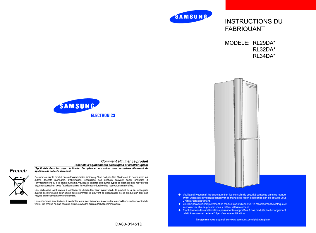 Samsung RL31DAVS1/BUL manual French 