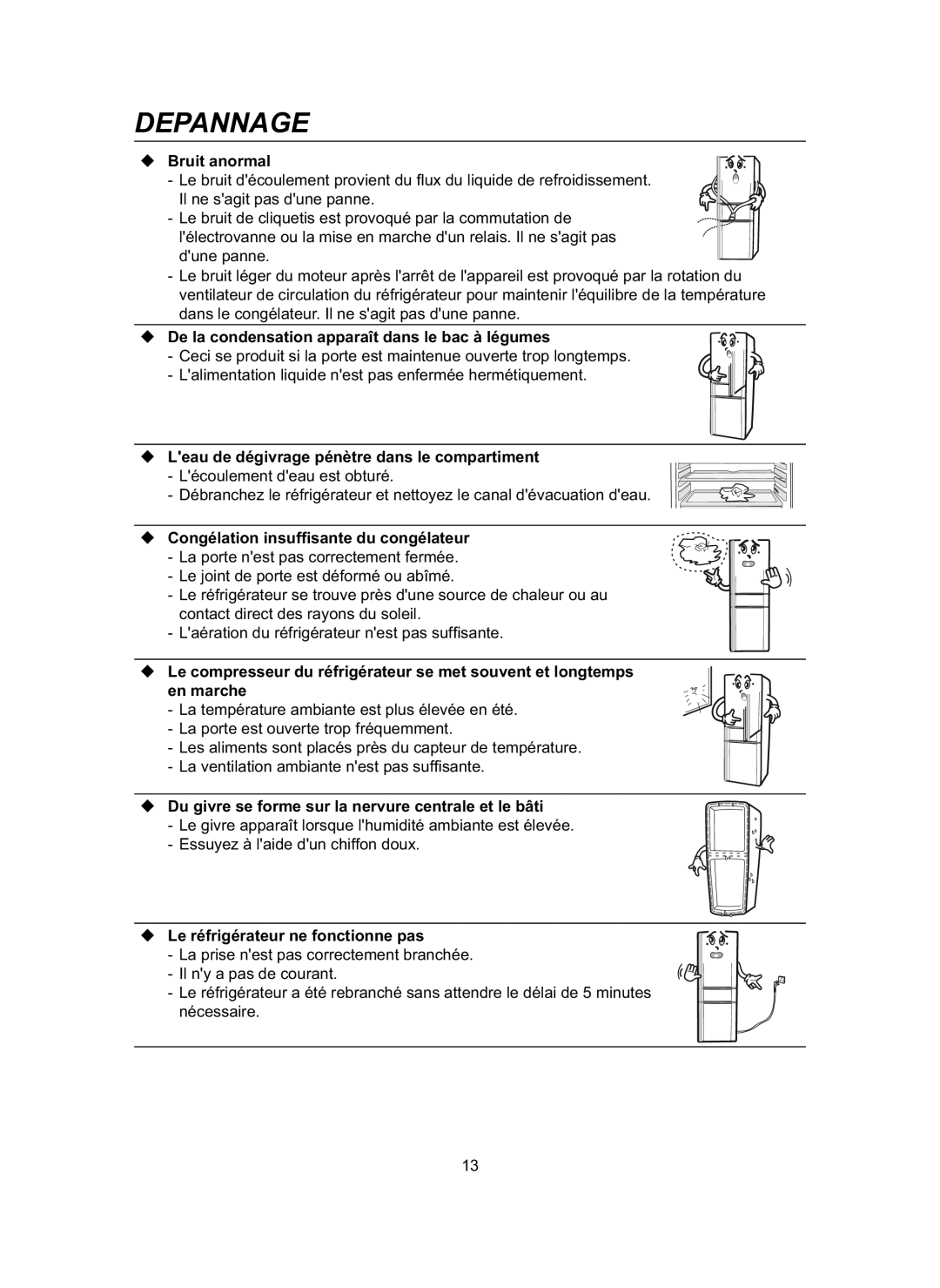 Samsung RL31DAVS1/BUL manual Depannage, Bruit anormal 