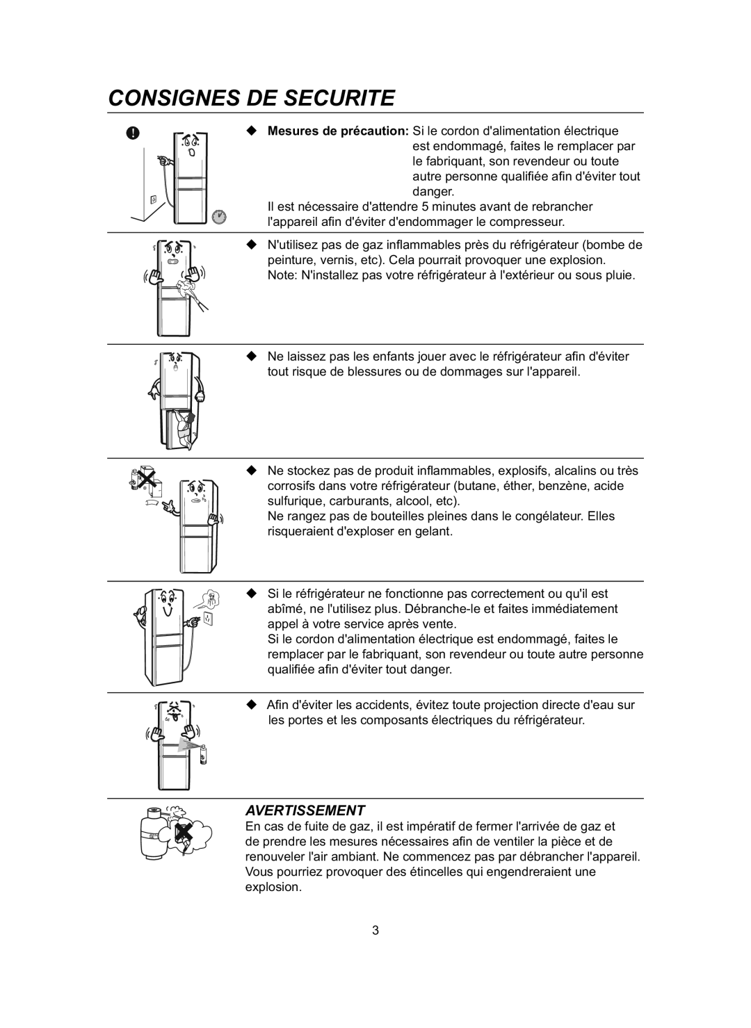 Samsung RL31DAVS1/BUL manual Consignes DE Securite 