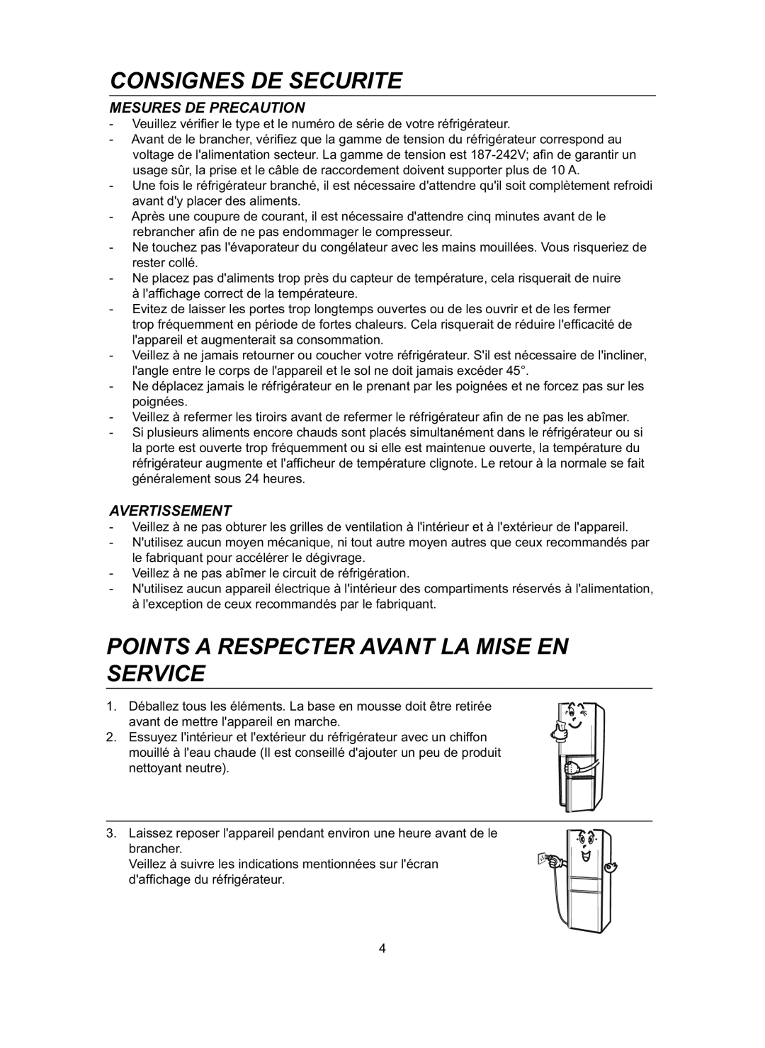 Samsung RL31DAVS1/BUL manual Points a Respecter Avant LA Mise EN Service 