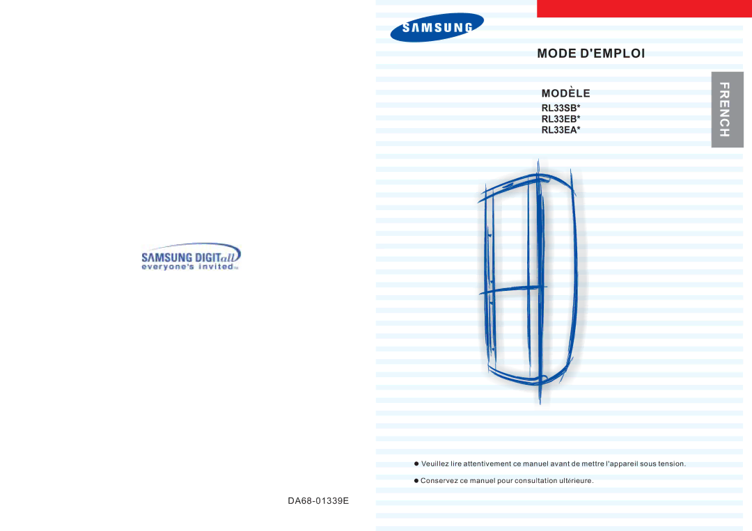 Samsung RL33SBSW1/XEF, RL33SBMS1/XEF, RL36EBSW1/XEF, RL33SBSW1/XEN, RL33EBSW1/XEF, RL36EBSM1/XET manual French 