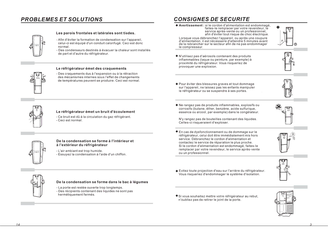 Samsung RL33EBSW1/XEF, RL33SBMS1/XEF, RL33SBSW1/XEF Consignes DE Securite, Les parois frontales et latérales sont tièdes 