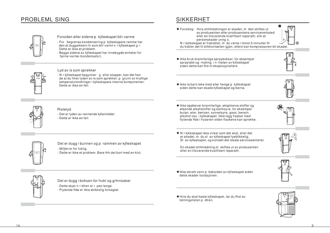 Samsung RL33SBMS1/XEE, RL33SBSW1/XEG, RL33SBMS1/XEG, RL36EBSW1/XEE, RL36EBMS1/XEE, RL33SBSW1/XEE manual Sikkerhet 