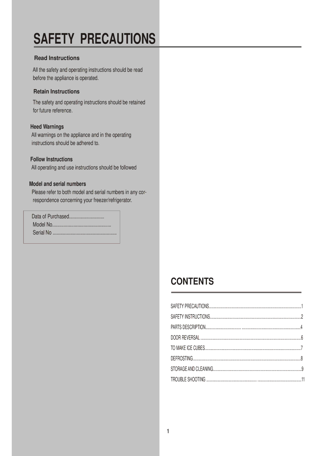 Samsung SG15CCGWQN/HAJ, RL33SBSW1/XEG, SG15DCGWQL/SUT, SG15DCGWHL/JUM, SG15CCGWQN/BUL, SG15DPTSQL/SUT manual Safety Precautions 