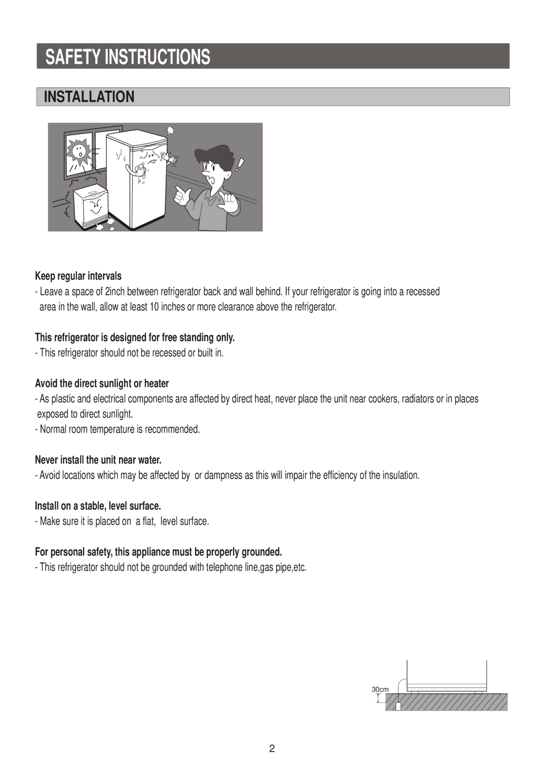 Samsung SG15DCGWHL/JUM, RL33SBSW1/XEG, SG15DCGWQL/SUT, SG15CCGWQN/HAJ, SG15CCGWQN/BUL manual Safety Instructions, Installation 