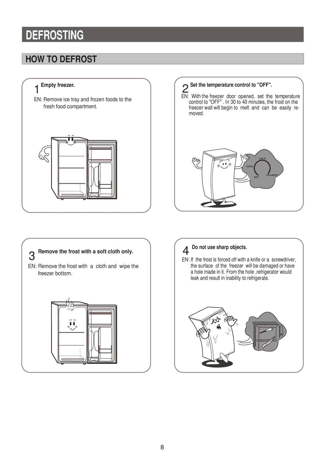 Samsung SG15DCGWHN/BDW, RL33SBSW1/XEG, SG15DCGWQL/SUT, SG15CCGWQN/HAJ, SG15DCGWHL/JUM manual Defrosting, HOW to Defrost 