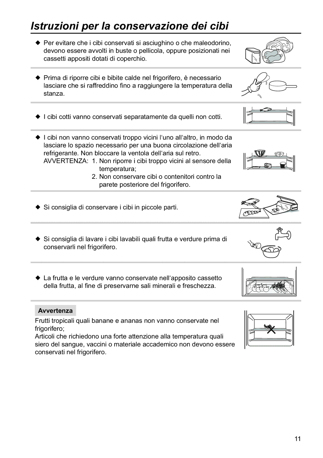 Samsung RL37HCPS2/XES, RL34ECPS2/XES, RL37HCSW2/XES manual Istruzioni per la conservazione dei cibi 