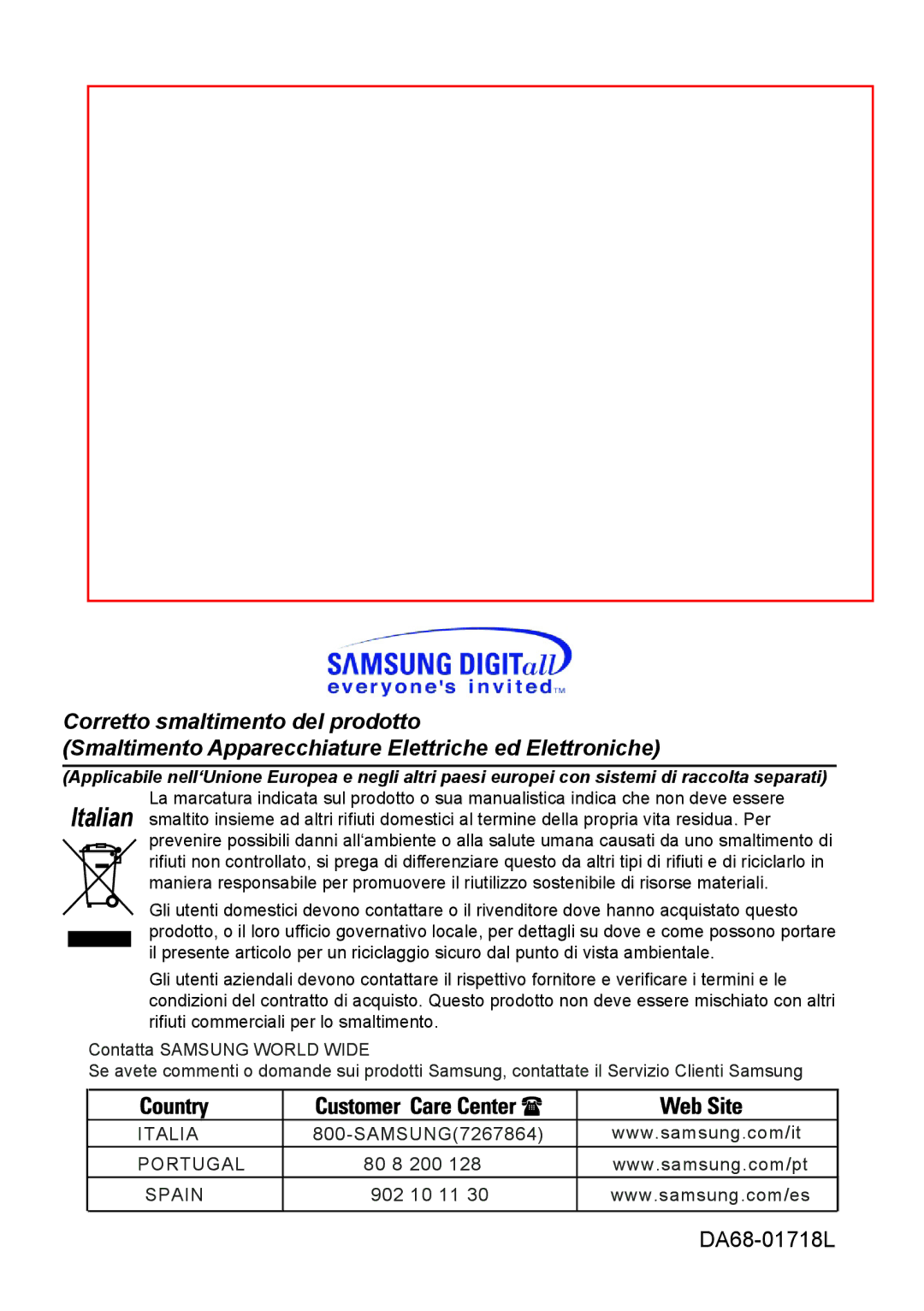 Samsung RL37HCPS2/XES, RL34ECPS2/XES, RL37HCSW2/XES manual DA68-01718L 