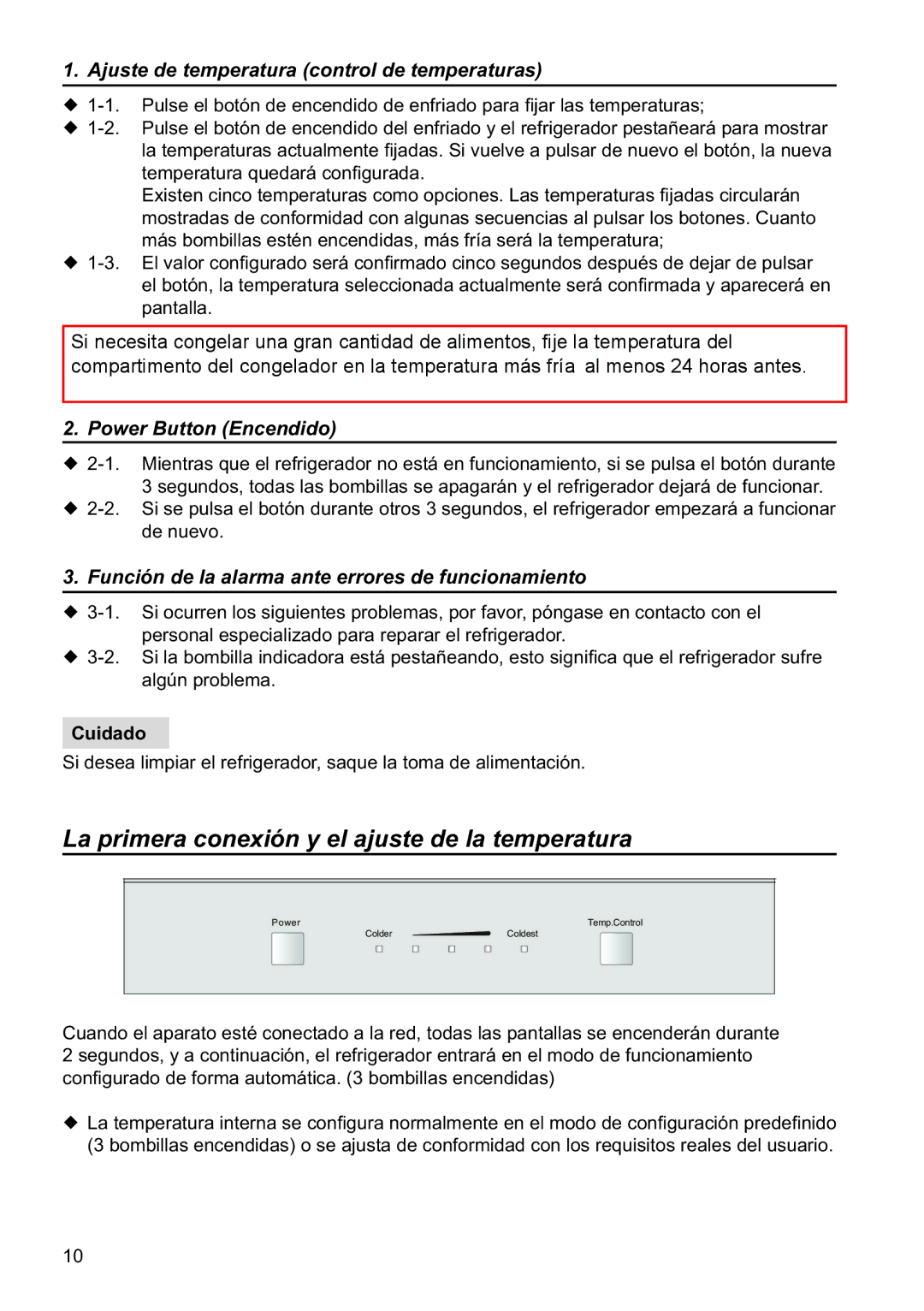 Samsung RL34SCSW1/XES La primera conexión y el ajuste de la temperatura, Ajuste de temperatura control de temperaturas 