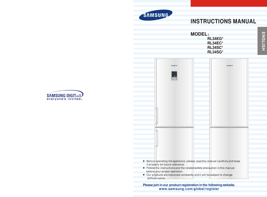 Samsung RL34SG, RL34EG, RL34EC manual Instructions Manual 