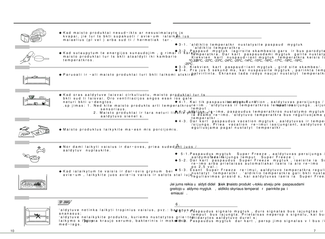 Samsung RL34EGSW1/BWT, RL34ECSW1/BWT, RL34ECMS1/BWT manual Maisto produktų laikymas, Valdymo skydelis RL34EG*, RL34EC 