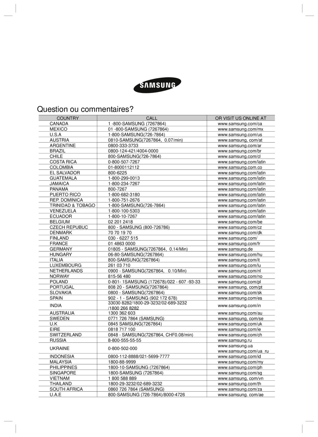 Samsung RL34LCSW1/XEG, RL34EGSW1/XEG, RL34SCSW1/XEG, RL34LGMG1/XEG, RL34LCMG1/XEG, RL34HGMG1/XEG Question ou commentaires? 