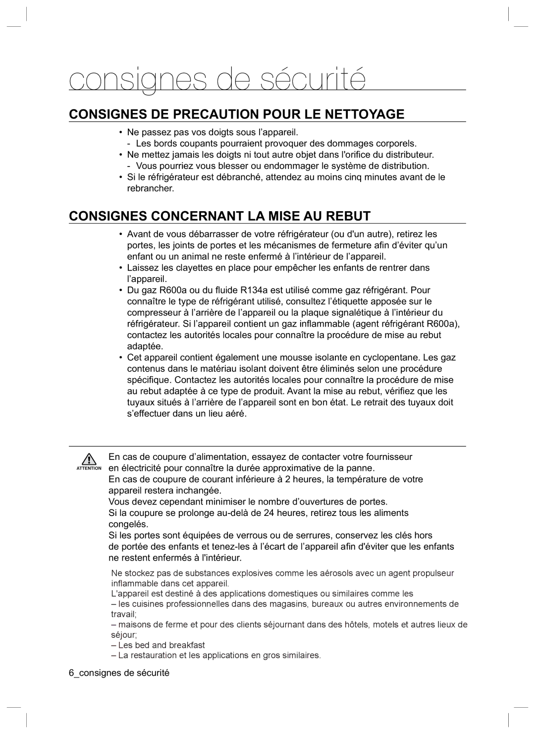 Samsung RL34HGSW1/XEG, RL34EGSW1/XEG manual Consignes DE Precaution Pour LE Nettoyage, Consignes Concernant LA Mise AU Rebut 