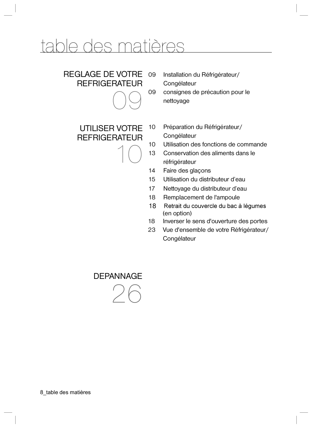 Samsung RL40HGSW1/XEG, RL34EGSW1/XEG, RL34SCSW1/XEG, RL34LGMG1/XEG, RL34LCMG1/XEG, RL34HGMG1/XEG manual Table des matieres 