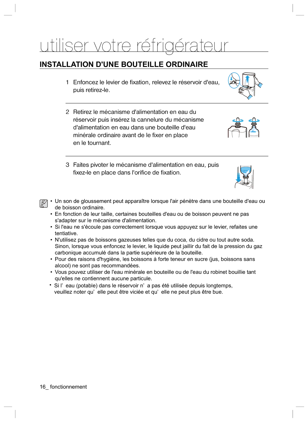 Samsung RL34HGPS1/XEG manual Installation Dune Bouteille Ordinaire 