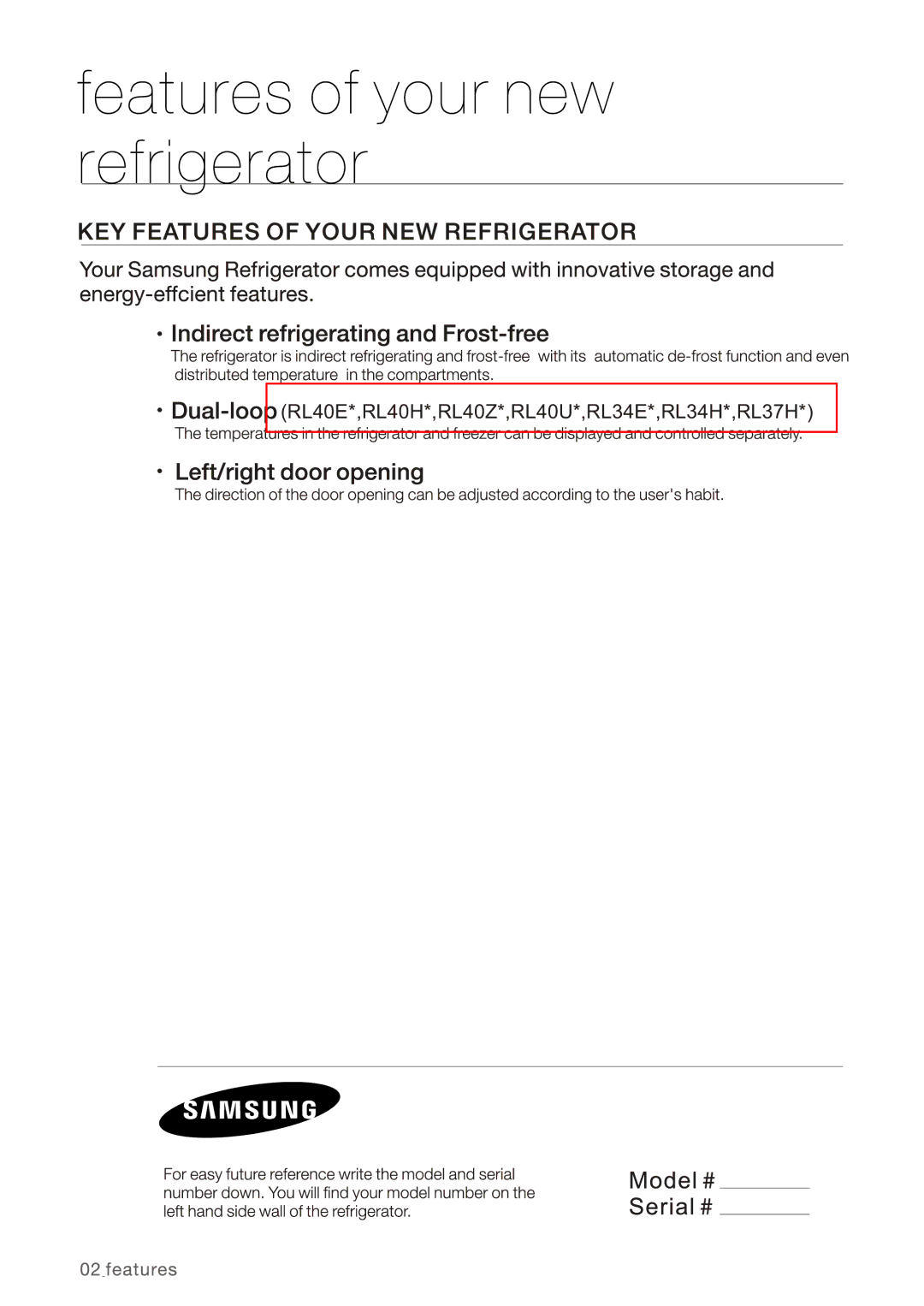 Samsung RL34HGPS1/XEG manual RL40E*,RL40H*,RL40Z*,RL40U*,RL34E*,RL34H*,RL37H 