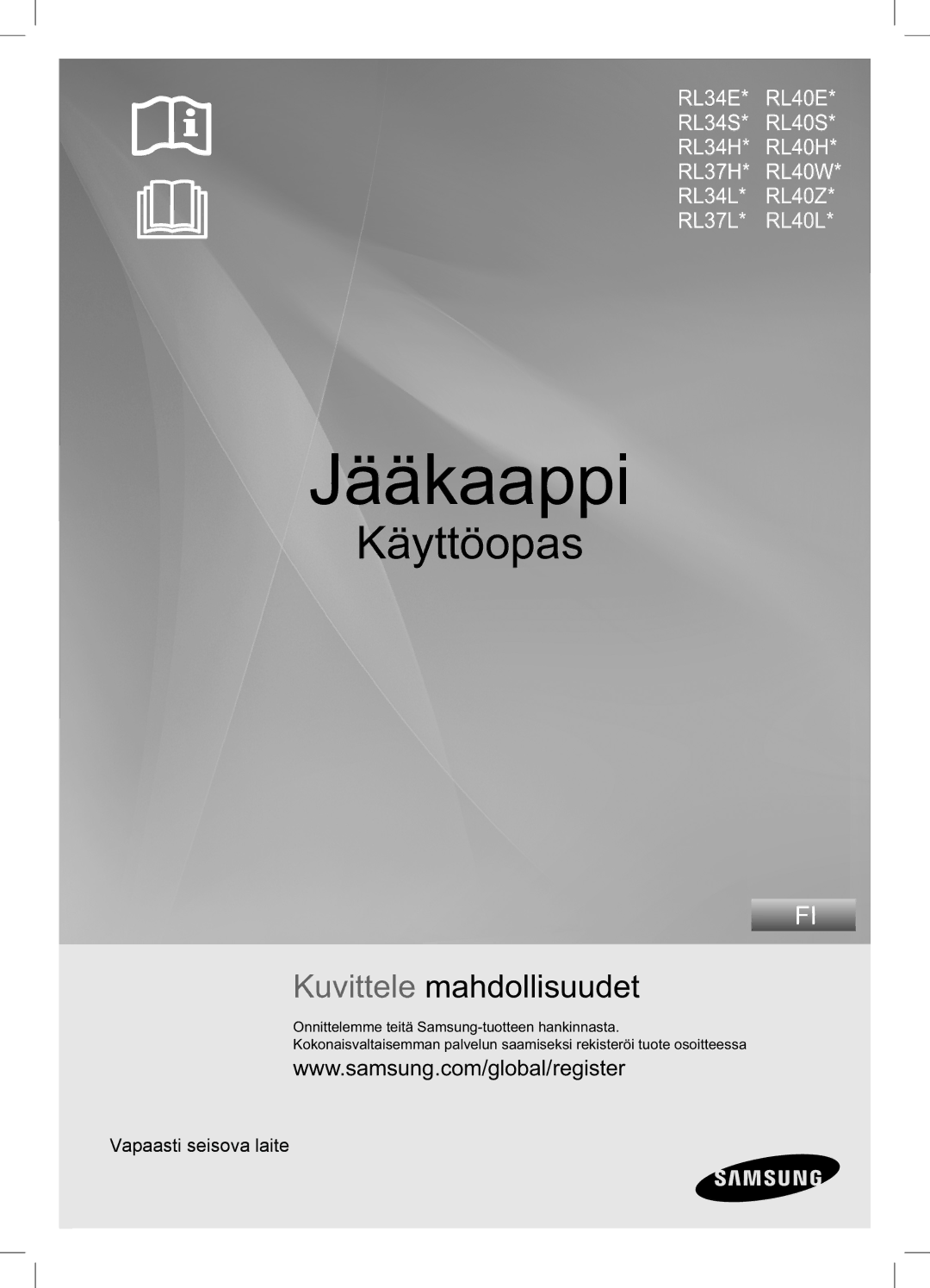 Samsung RL40EGSW1/XEE, RL34HGSW1/XEE, RL34LCSW1/XEE, RL34SCPS1/XEE, RL34LGIH1/XEE, RL34SCSW1/XEE manual Jääkaappi 