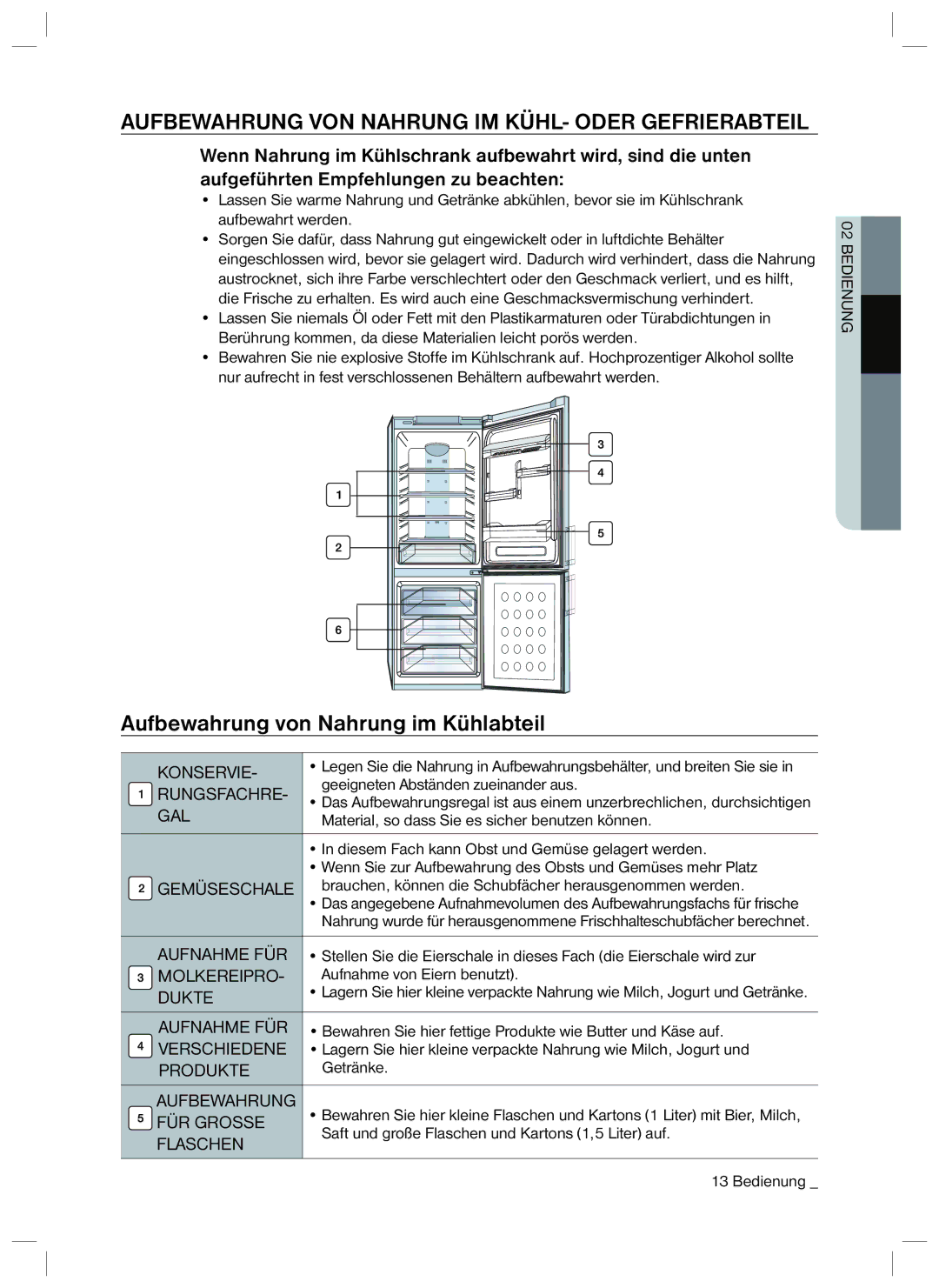 Samsung RL40UGVG1/XEG manual Aufbewahrung von Nahrung im Kühlabteil, Aufbewahrung VON Nahrung IM KÜHL- Oder Gefrierabteil 