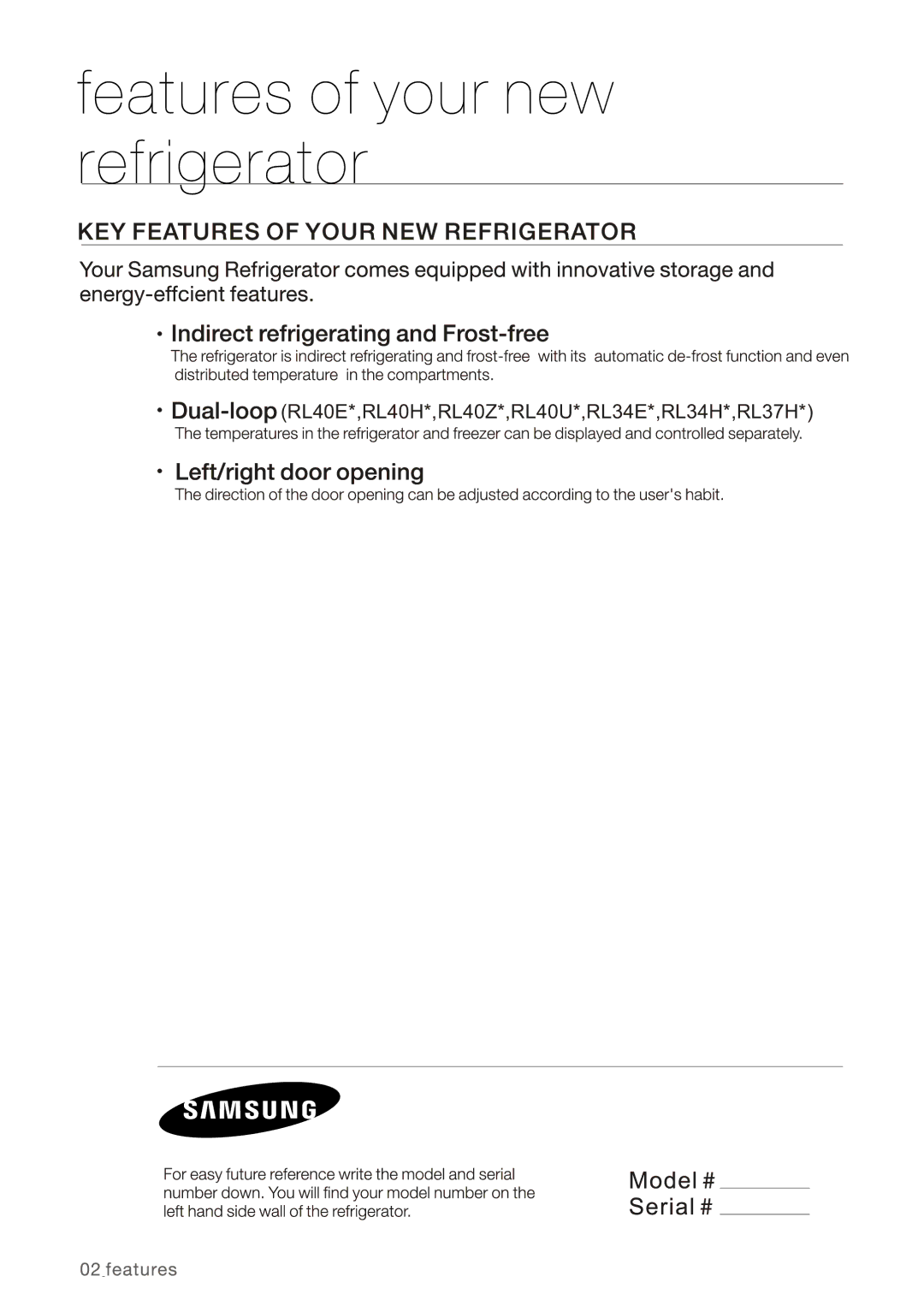 Samsung RL40HGIH1/EUR, RL34LCPS1/XEG, RL40HGIH1/XEO, RL34HGSW1/XEG manual RL40E*,RL40H*,RL40Z*,RL40U*,RL34E*,RL34H*,RL37H 