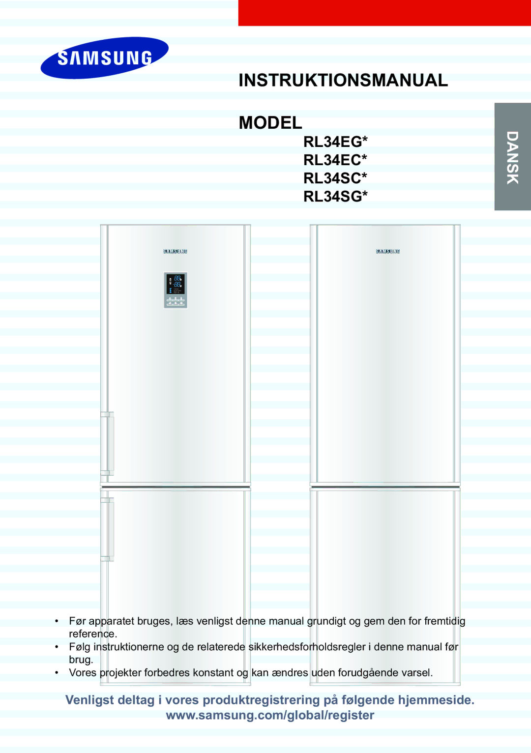 Samsung RL34SCSW1/XEE, RL34SCPS1/XEE, RL34EGSW1/XEE manual Instruktionsmanual Model 