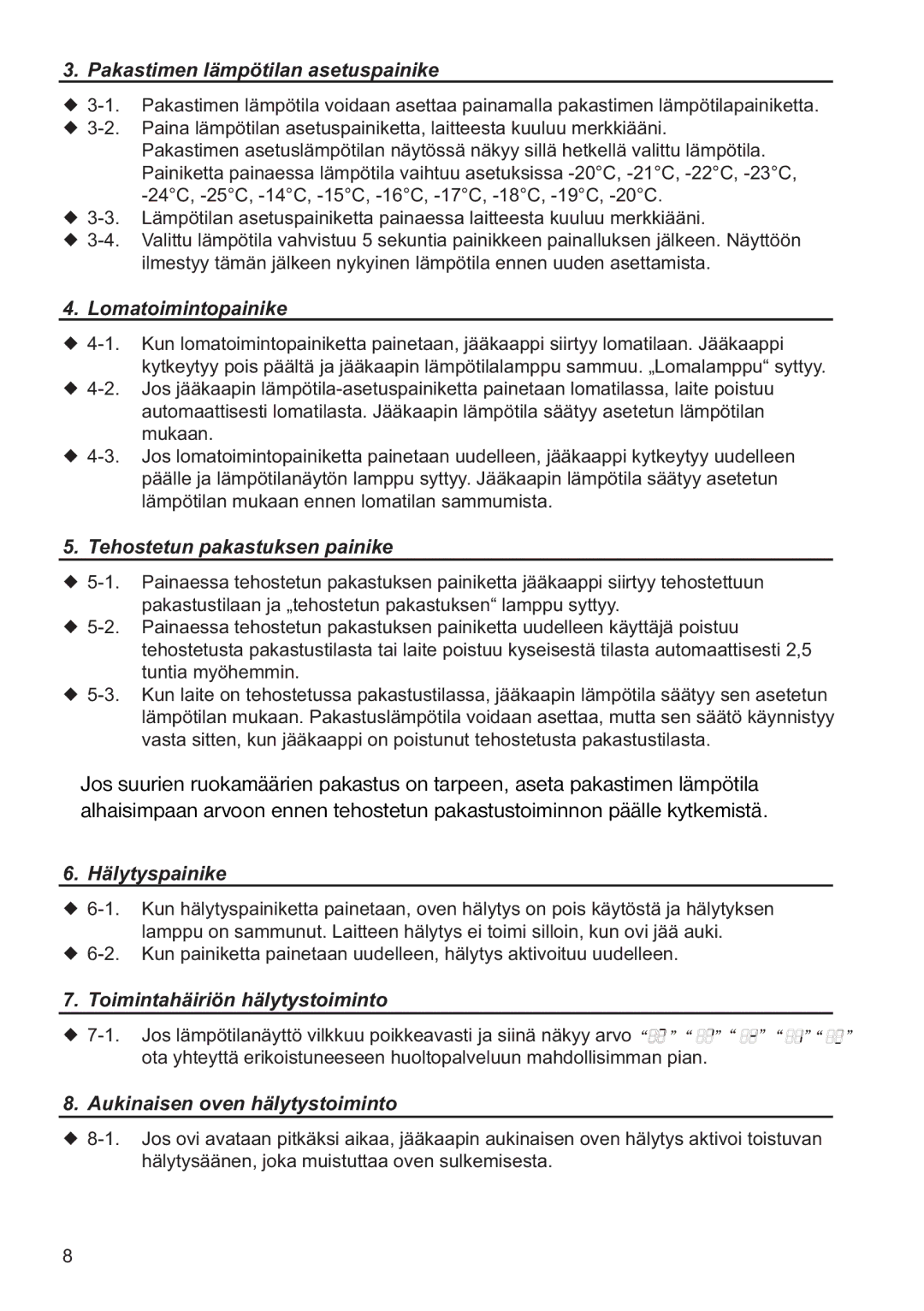 Samsung RL34EGSW1/XEE, RL34SCPS1/XEE, RL34SCSW1/XEE manual Pakastimen lämpötilan asetuspainike 