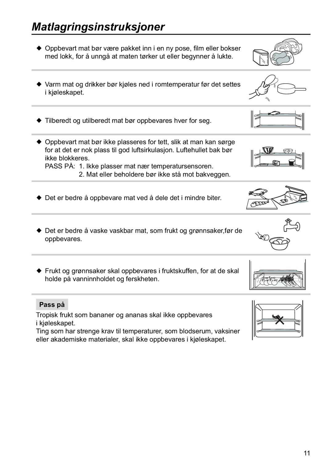 Samsung RL34EGSW1/XEE, RL34SCPS1/XEE, RL34SCSW1/XEE manual Matlagringsinstruksjoner 