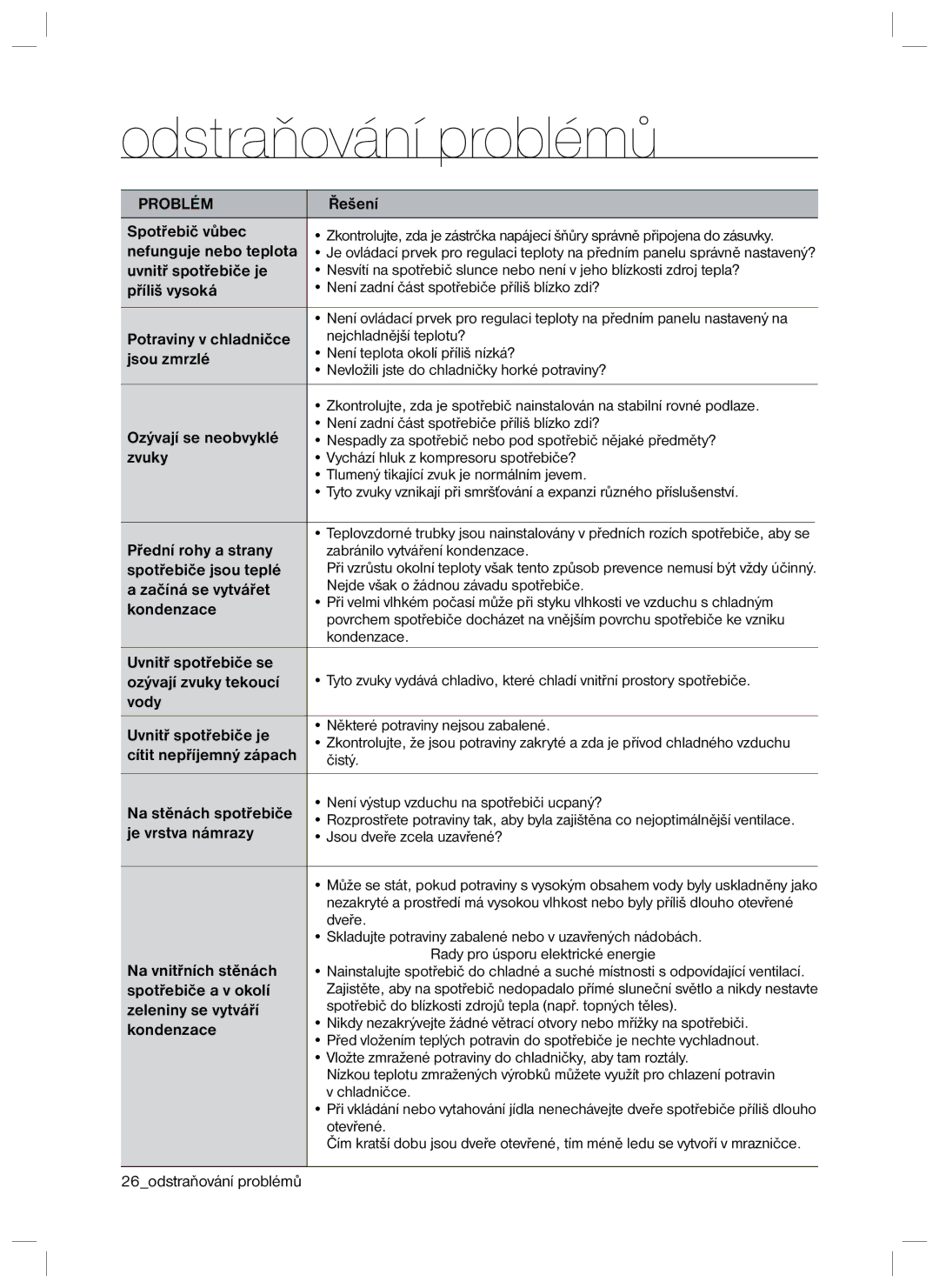 Samsung RL34SCPS1/XEO, RL34HGPS1/XEO manual Odstraňování problémů 