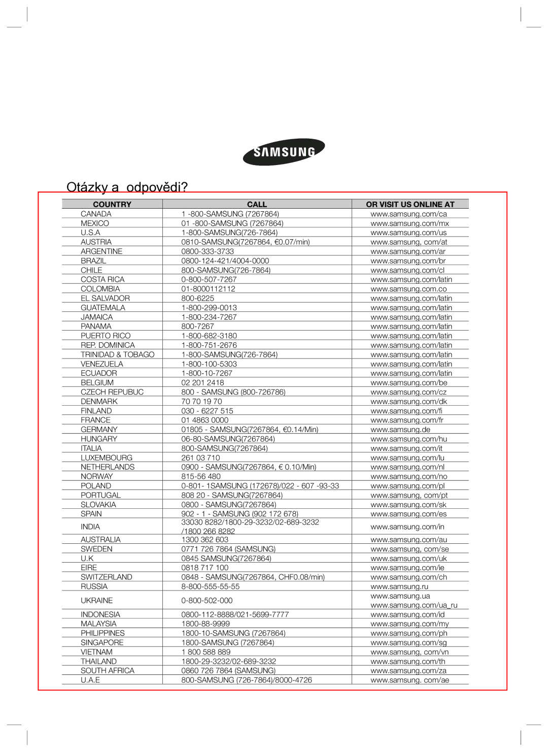 Samsung RL34HGPS1/XEO, RL34SCPS1/XEO manual Otázky a odpovědi? 