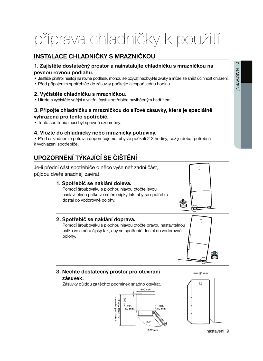 Samsung RL34HGPS1/XEO, RL34SCPS1/XEO manual Instalace Chladničky S Mrazničkou 