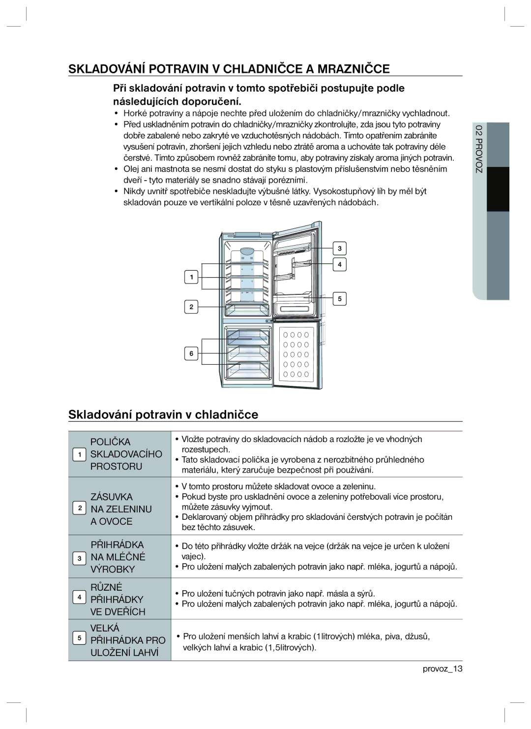 Samsung RL34EGPS1/XEO, RL34SCPS1/XEO manual Skladování Potravin V Chladničce a Mrazničce, Skladování potravin v chladničce 