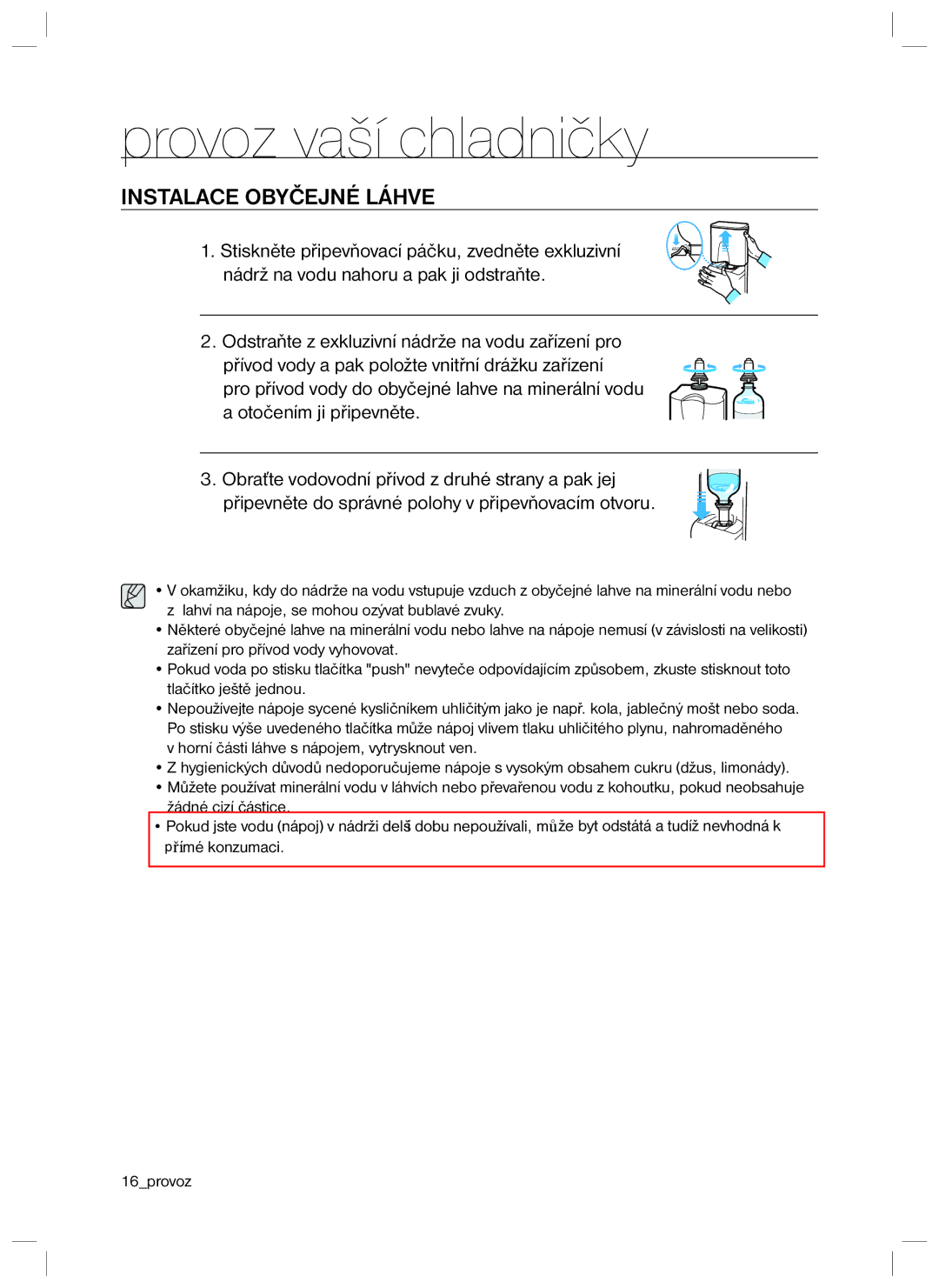 Samsung RL34SCSW1/XEO, RL34SCPS1/XEO, RL34HGPS1/XEO, RL34EGPS1/XEO, RL40SGSW1/XEO manual Instalace Obyčejné Láhve 