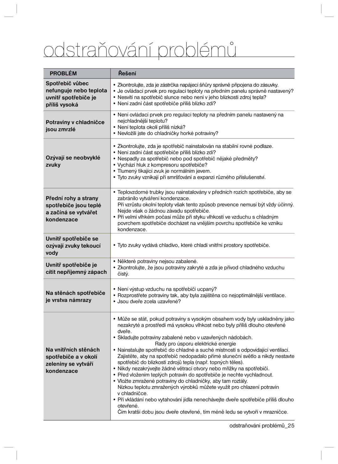 Samsung RL34SCSW1/XEO, RL34SCPS1/XEO, RL34SGSW1/XEO manual Odstraňování problémů 