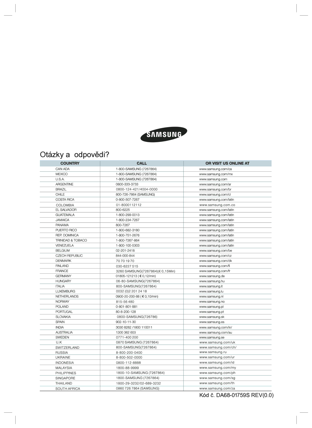 Samsung RL34SCSW1/XEO, RL34SCPS1/XEO, RL34SGSW1/XEO manual Otázky a odpovědi? 