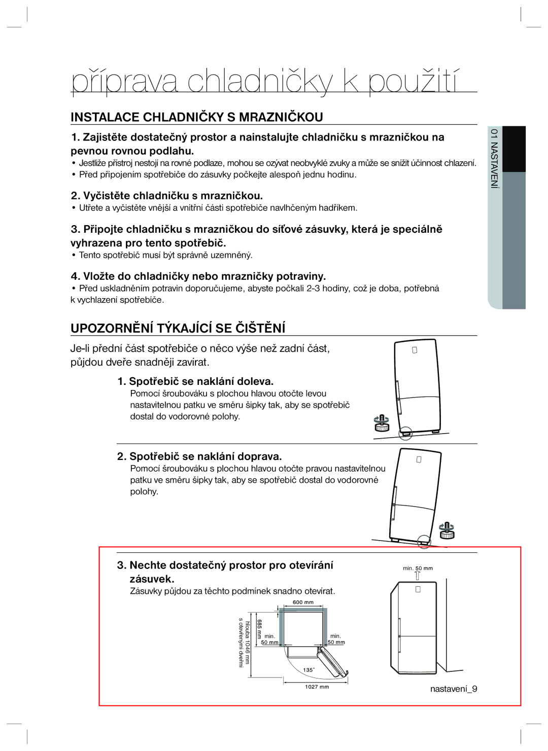 Samsung RL34SCPS1/XEO, RL34SCSW1/XEO, RL34SGSW1/XEO manual Instalace Chladničky S Mrazničkou 