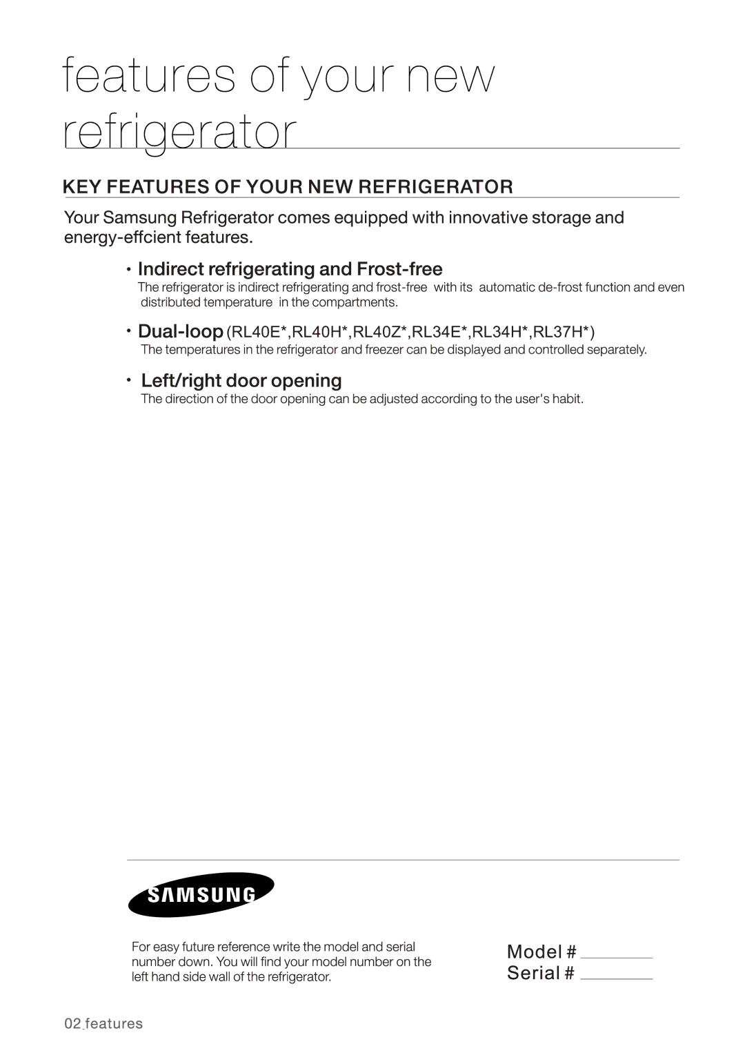 Samsung RL34HGPS1/XEO, RL34SCPS1/XEO, RL40HGPS1/XEG, RL40HGPS1/XEO manual RL40E*,RL40H*,RL40Z*,RL34E*,RL34H*,RL37H 